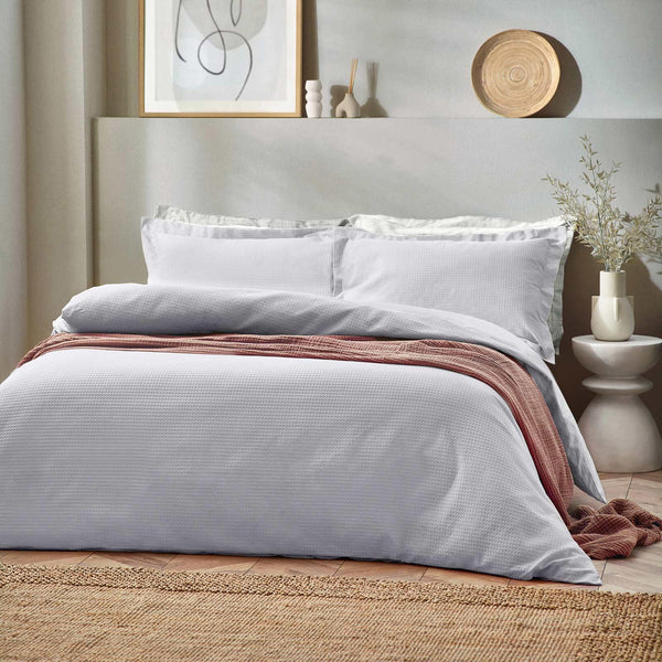 Waffle Textured Cotton Silver Duvet Cover Set