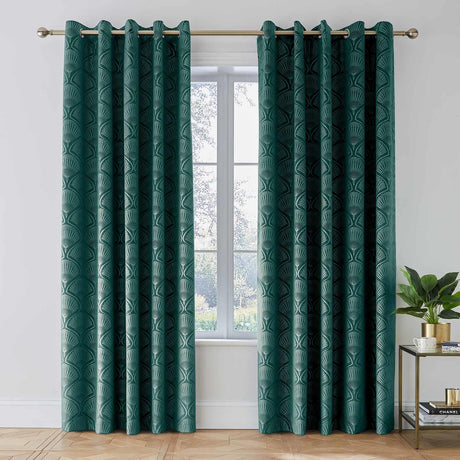 Catherine Lansfield Art Deco Pearl Navy Blue Eyelet Curtains - Teal
