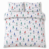 Overhead flat lay of the Festive Gonks Microfibre Christmas Duvet Cover Set with two matching pillowcases