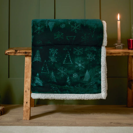 Festive Time Sherpa Fleece Embossed Throw Emerald 140 x 180cm - image 7