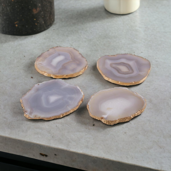 Set of 4 Agate Coasters Grey & Gold