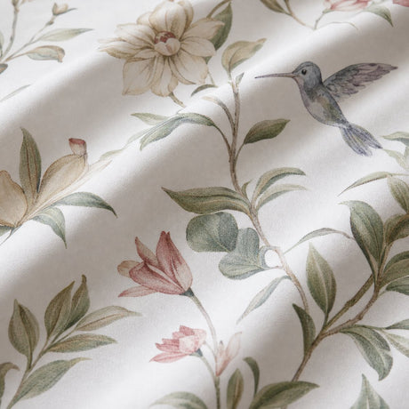 Macro close-up of the cotton fabric on the Fiorella Floral Green Cotton Duvet Cover Set