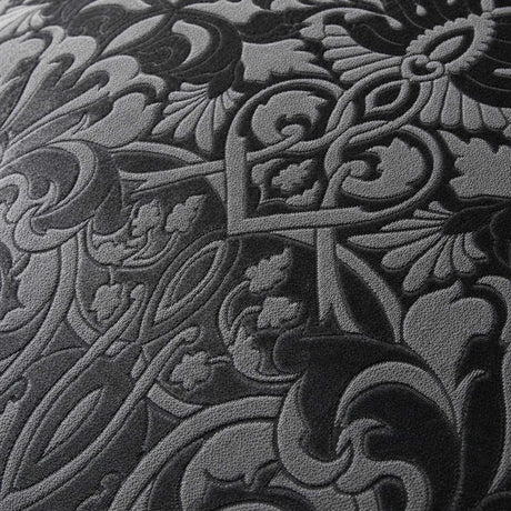Macro close-up of the slate charcoal Firenza velvet jacquard fabric texture