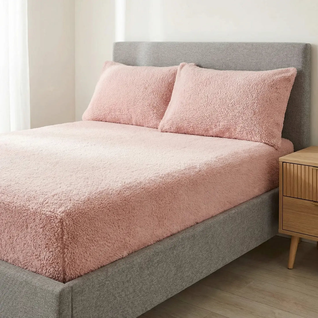 Teddy Blush Fleece Fitted Sheet 30cm Deep
