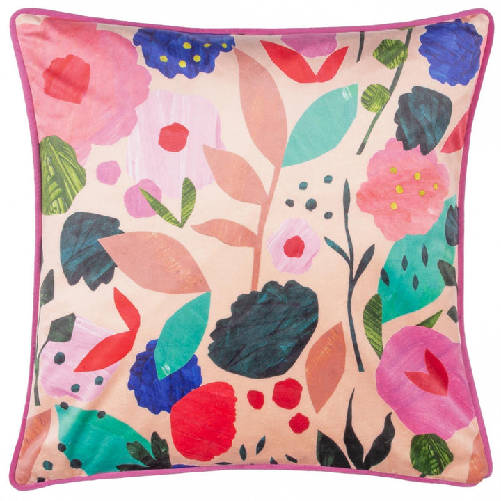 Floral Collage Illustrated Velvet Cushion Cover 17" x 17" - Ideal