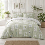 Floral Garden green reversible duvet cover set styled on a fresh botanical bedroom bed