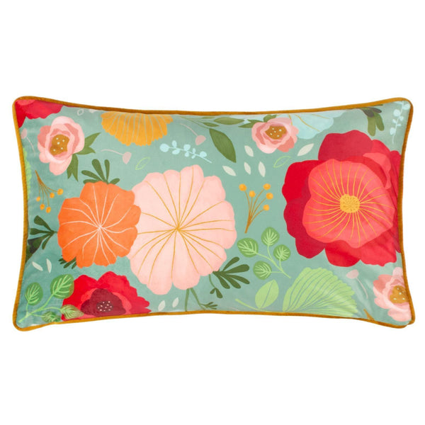 Floral Illustrated Velvet Cushion Cover 12" x 20" - Ideal