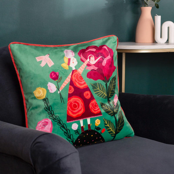 Flower Girl Illustrated Velvet Cushion - Ideal