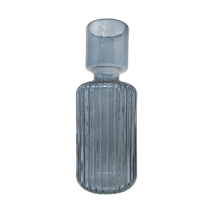 Fluted Ribbed Glass Vase Blue 30cm - Ideal