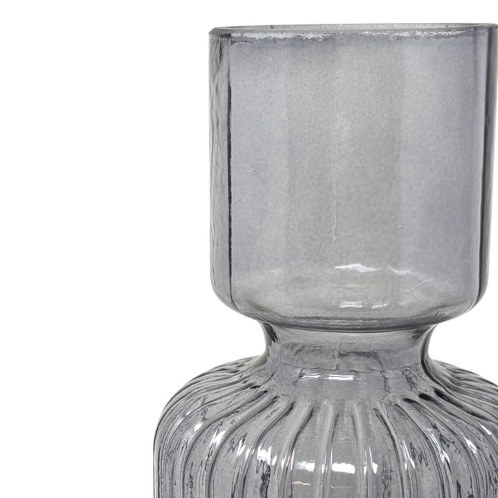 Fluted Ribbed Glass Vase Grey 30cm - Ideal