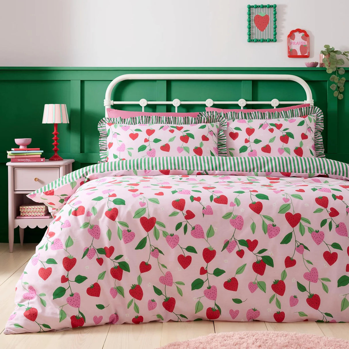 Bedlam Fun Strawberries Pink Polycotton Kids Duvet Cover Set 5