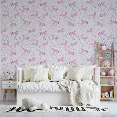 Catherine Lansfield Folk Unicorn Wallpaper Pink