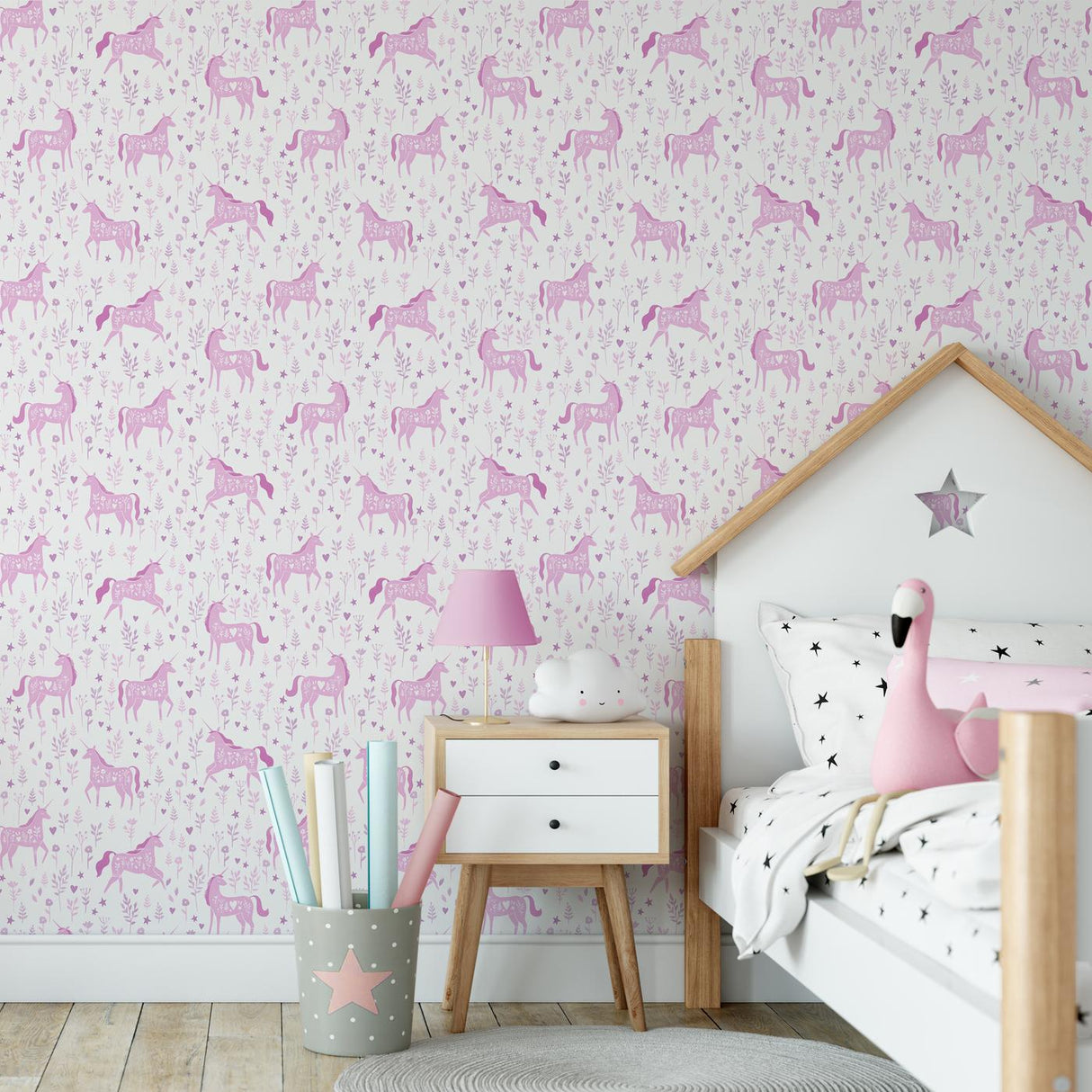 Catherine Lansfield Folk Unicorn Wallpaper Pink