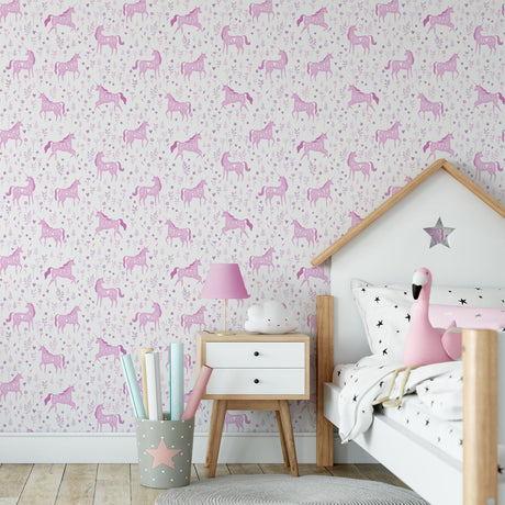 Catherine Lansfield Folk Unicorn Wallpaper Pink