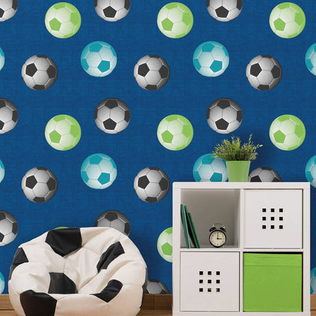 Catherine Lansfield Football Wallpaper Blue