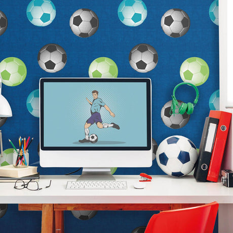 Catherine Lansfield Football Wallpaper Blue