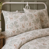 Close-up of matching Forest Animals Flannelette Brushed Cotton Duvet Cover Set pillowcases showing the pattern and fabric detail