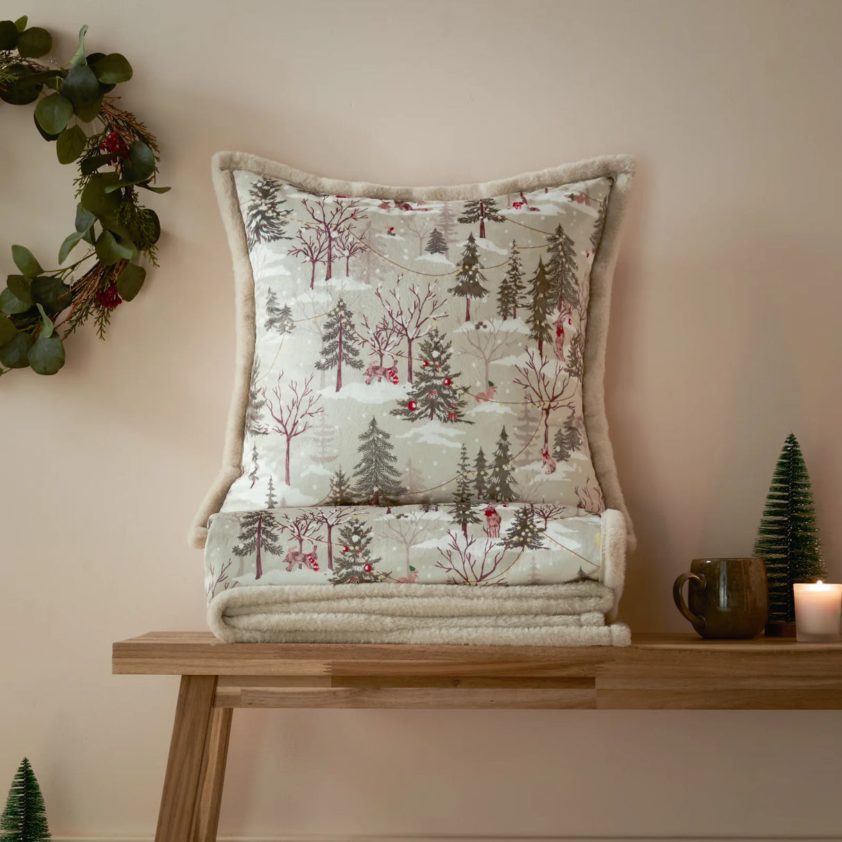 Forest Festivities Velvet Cushion Cover Natural 50 x 50cm - image 6