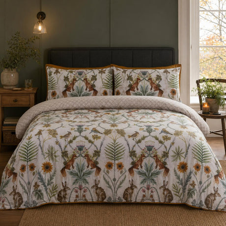 Foxdale brushed cotton flannelette duvet cover set styled on a cosy country bedroom bed
