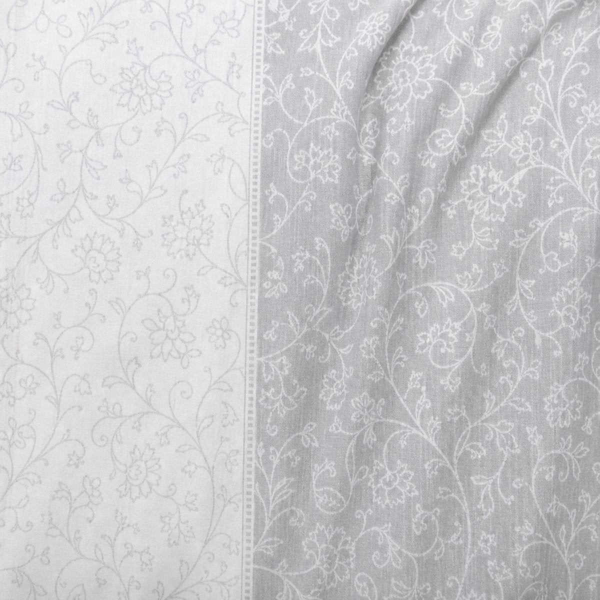 Macro close-up of the grey fabric on the Frampton Floral Polycotton Duvet Cover Set