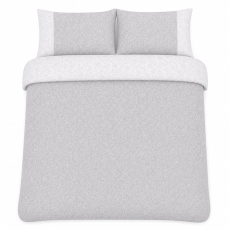 Overhead flat lay of the Frampton Floral Polycotton Duvet Cover Set in grey with two matching pillowcases