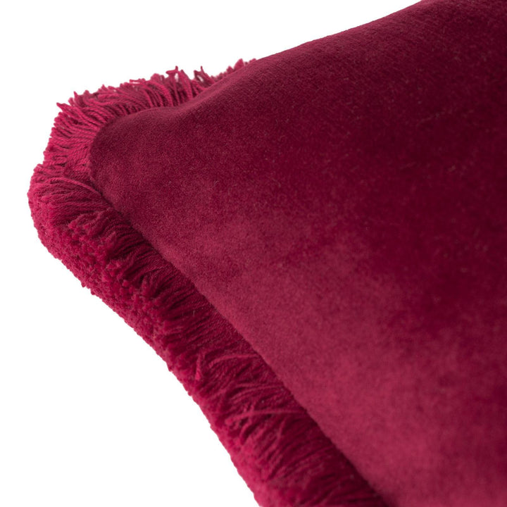 Freya Fringed Velvet Berry Cushion Cover 18" x 18" - Ideal