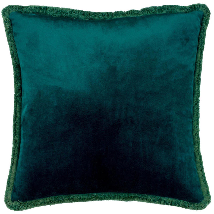 Freya Fringed Velvet Teal Cushion Cover 18" x 18" - Ideal