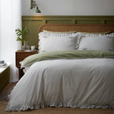 Frilled Embroidered Bow Stripe Green 100% Cotton Duvet Cover Set - main product image