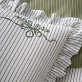 Frilled Embroidered Bow Stripe Green 100% Cotton Duvet Cover Set - product image 3