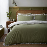 Frilled Embroidered Bow Stripe Green 100% Cotton Duvet Cover Set - product image 4