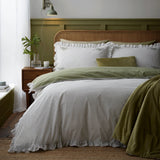 Frilled Embroidered Bow Stripe Green 100% Cotton Duvet Cover Set - product image 5