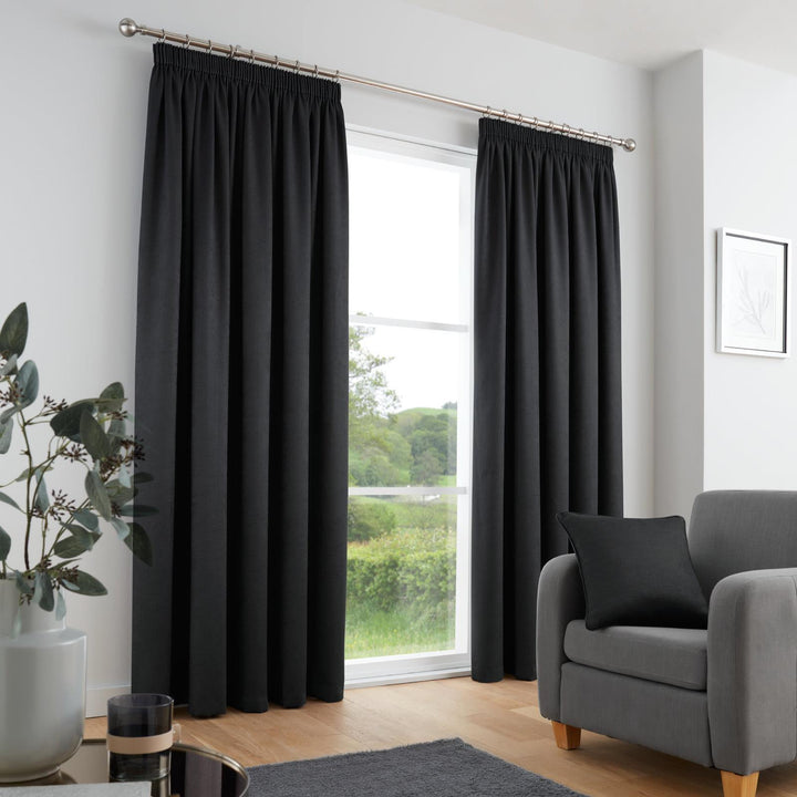 Galaxy Dim Out Tape Top Curtains Black - Ideal