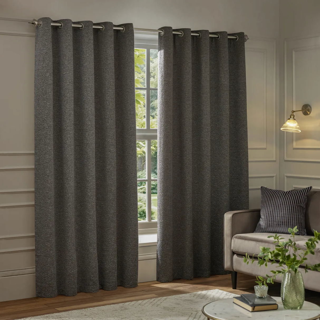 Galaxy Fully Lined Chenille Eyelet Curtains Charcoal - image 2