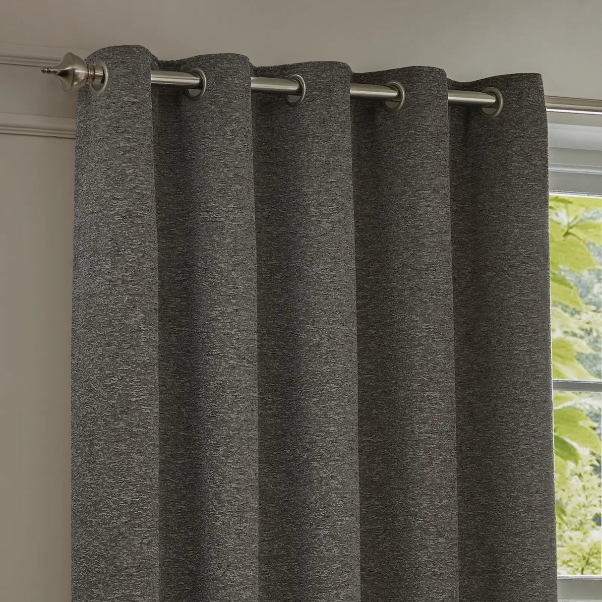 Galaxy Fully Lined Chenille Eyelet Curtains Charcoal - image 3