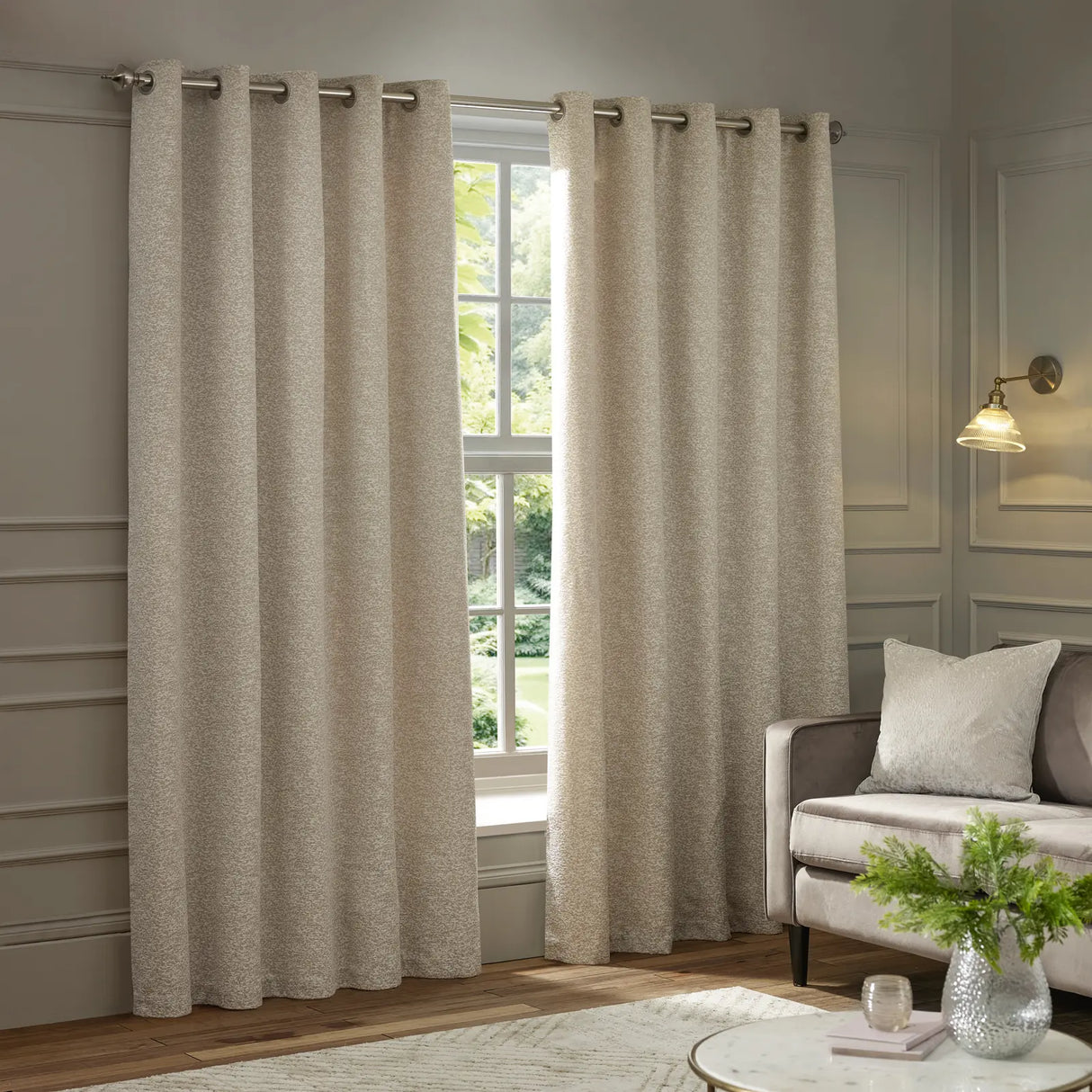 Galaxy Fully Lined Chenille Eyelet Curtains Ivory - image 2