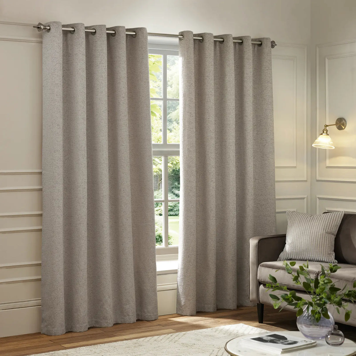 Galaxy Fully Lined Chenille Eyelet Curtains Silver - image 2