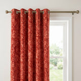 Close-up of the copper Galaxy room darkening eyelet curtain showing the textured fabric and eyelet heading