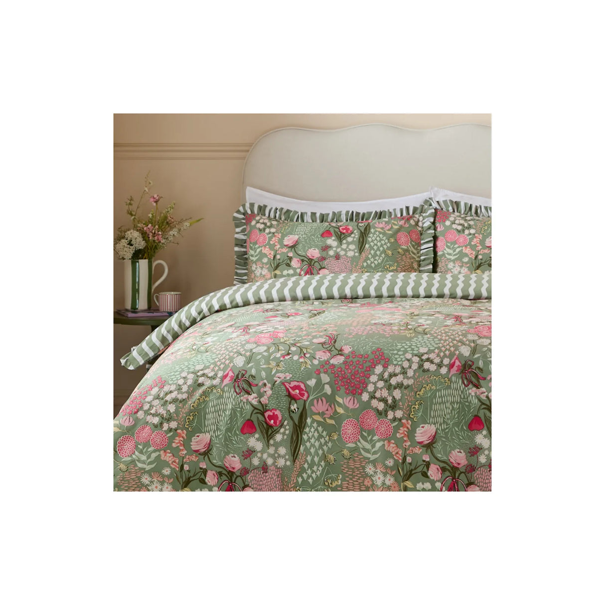 Gardenia Reversible Ruffle Duvet Cover Set Pink Forest - image 5