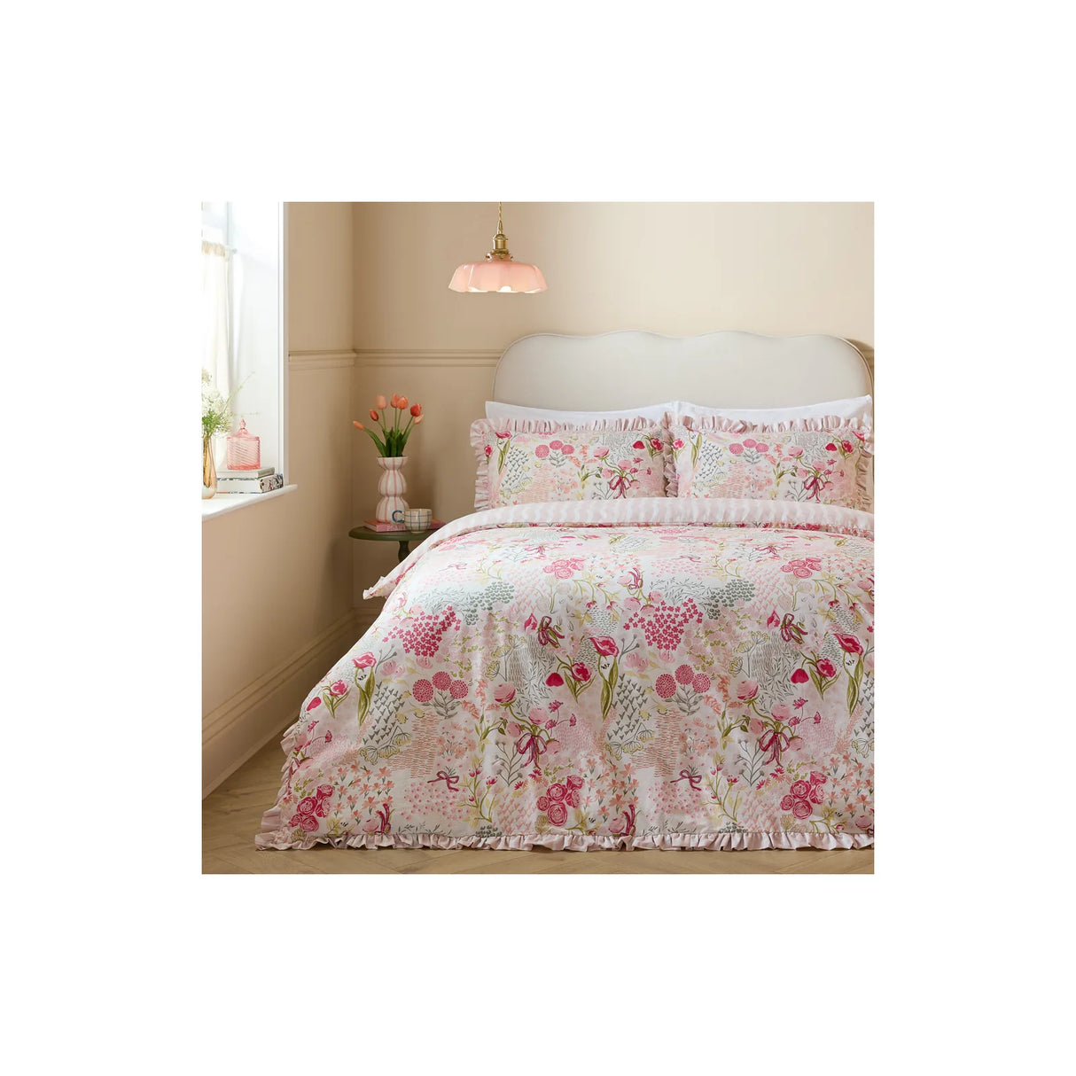 Gardenia Reversible Ruffle Duvet Cover Set Pink Pebble - image 2