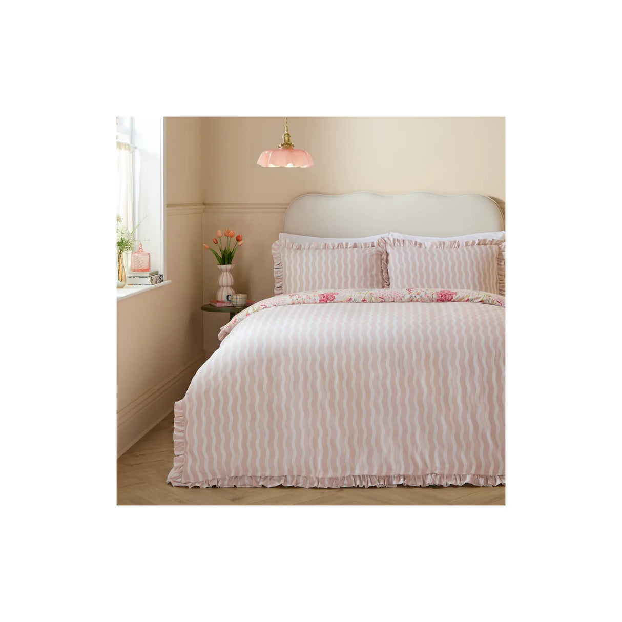 Gardenia Reversible Ruffle Duvet Cover Set Pink Pebble - image 3