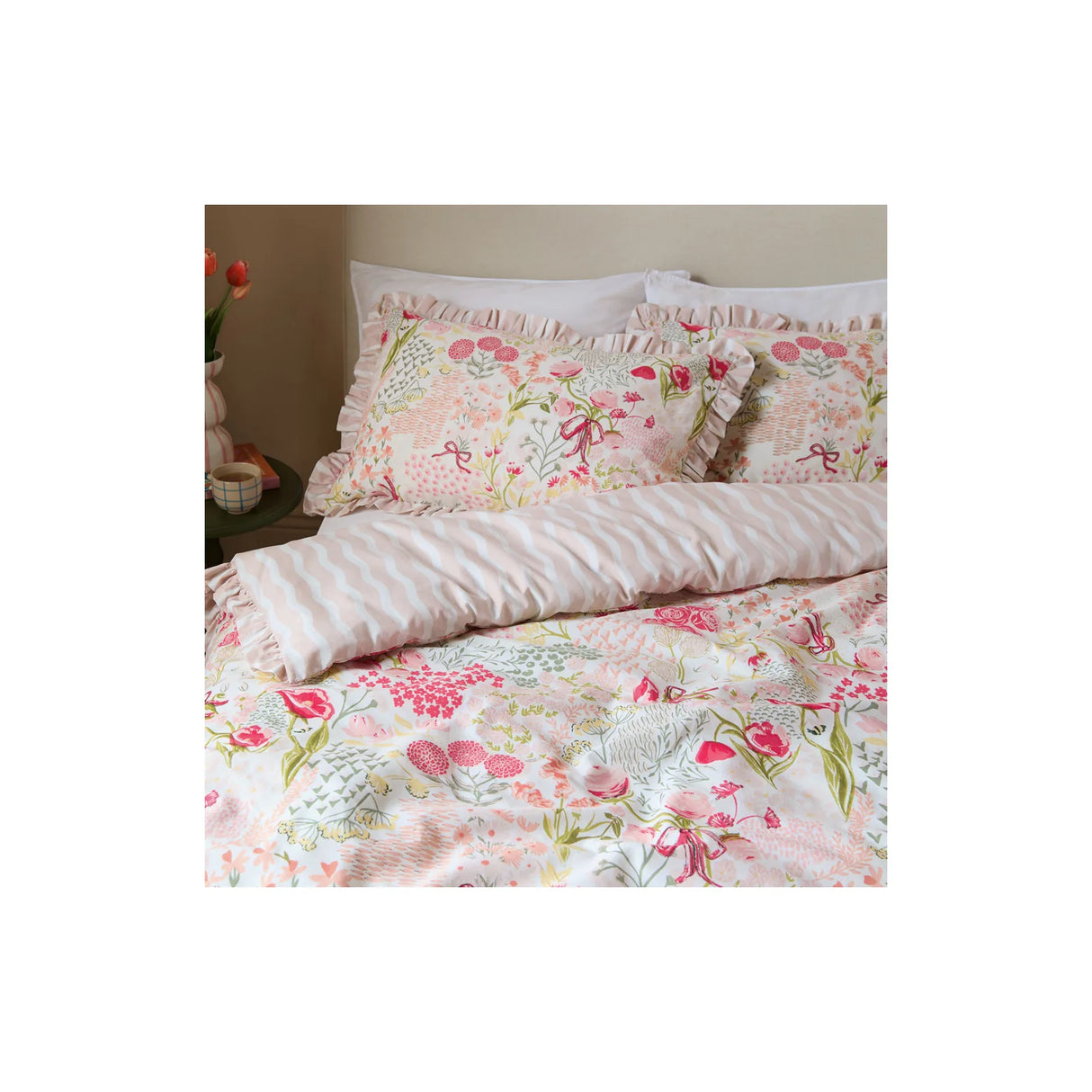 Gardenia Reversible Ruffle Duvet Cover Set Pink Pebble - image 4