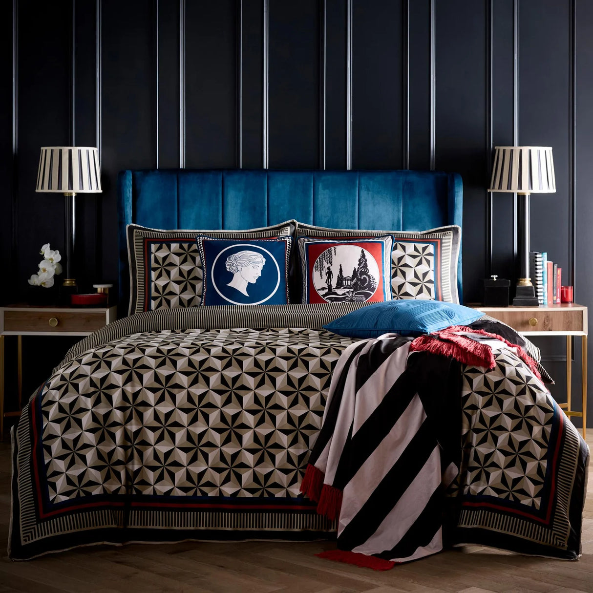 Laurence Llewelyn-Bowen Goddess Teal Grecian Print Filled Cushion 6