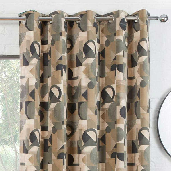 Geometrica Lined Eyelet Curtains Mineral - Ideal