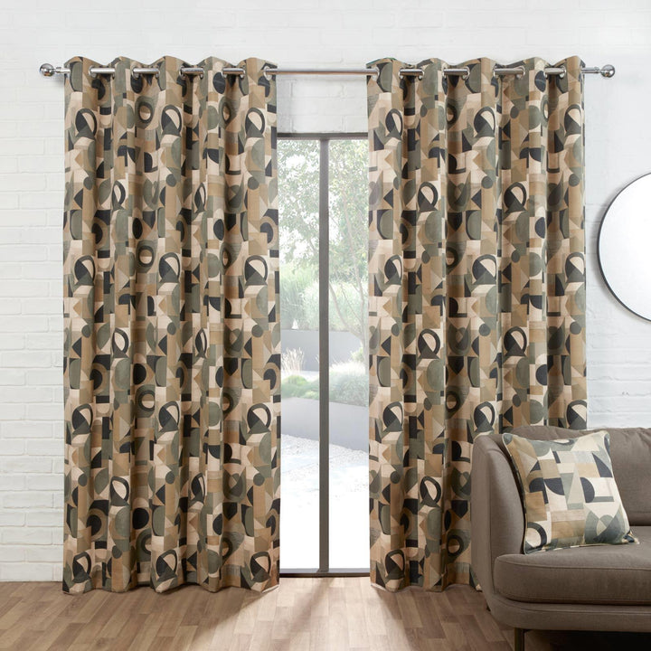 Geometrica Lined Eyelet Curtains Mineral - Ideal