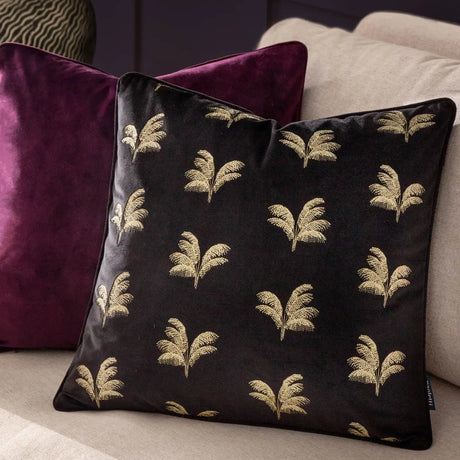 Gilded Palms Velvet Black Cushion Cover or Filled Cushion 45cm x 45cm - additional product view 1