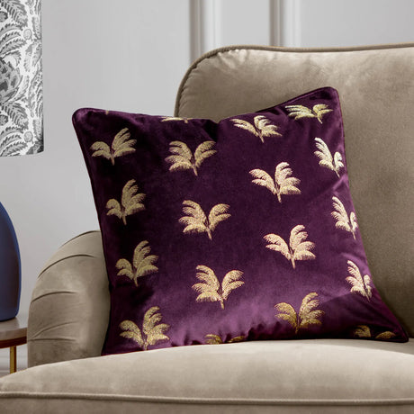 Gilded Palms Velvet Plum Cushion Cover or Filled Cushion 45cm x 45cm - additional product view 1