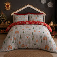 Gingerbread House Christmas Polycotton Duvet Cover Set styled on a bed in a coordinated bedroom lifestyle scene