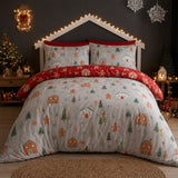 Gingerbread House Christmas Polycotton Duvet Cover Set styled on a bed in a coordinated bedroom lifestyle scene