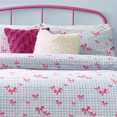 Gingham Bows Blue Duvet Cover Bedding Set - additional product view 2