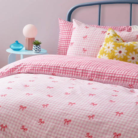 Gingham Bows Pink Duvet Cover Bedding Set - additional product view 1